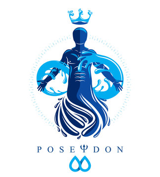 Vector graphic illustration of muscular human, personality and the symbol of limitless created from water wave. Pure water as the most important resource for human activity.