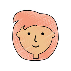 flat line colored woman face  doodle over white background  vector illustration