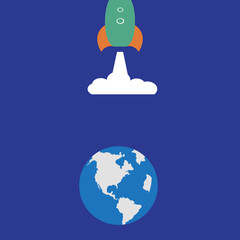 Flat rocket icon. Startup concept. Space travel to the moon.Space rocket launch.Project start up and development process.Innovation product,creative idea.Management.