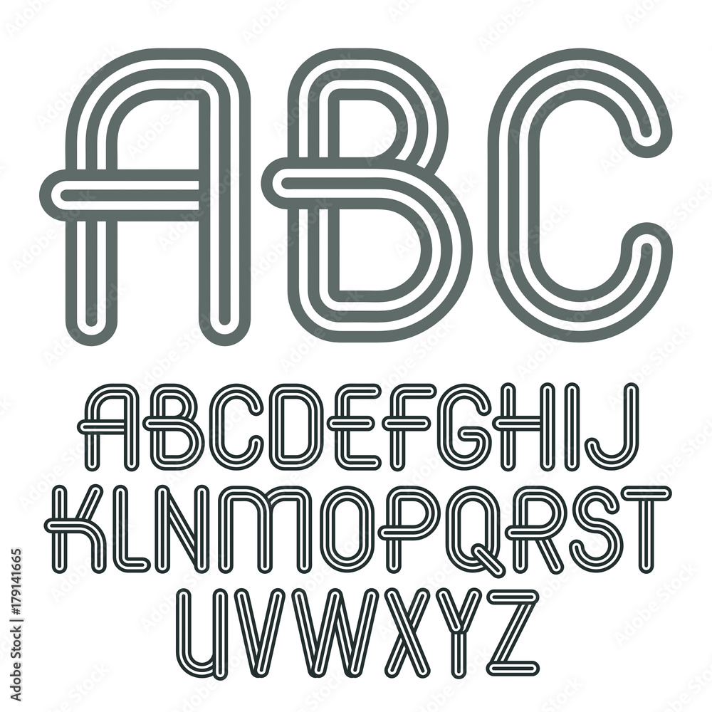 Poster set of trendy vector capital alphabet letters, abc isolated. retro type font, script from a to z can