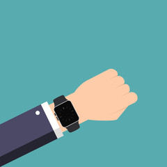 hand wearing smart watch wearable technology display app vector illustration eps 10