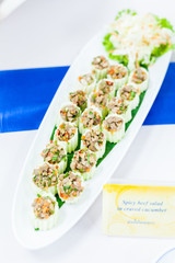 Spicy Beef Salad in Craved Cucumber