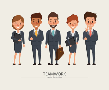 Business people teamwork with business men and business women. Vector illustration cartoon character.