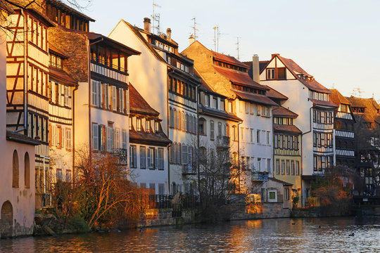 Ill River and Quai de la Bruche, old town Petite France, Strasbourg, Alsace, France
