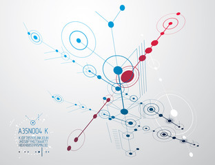 Technical plan, abstract engineering draft for use in graphic and web design. Vector drawing of industrial system created with lines and circles.