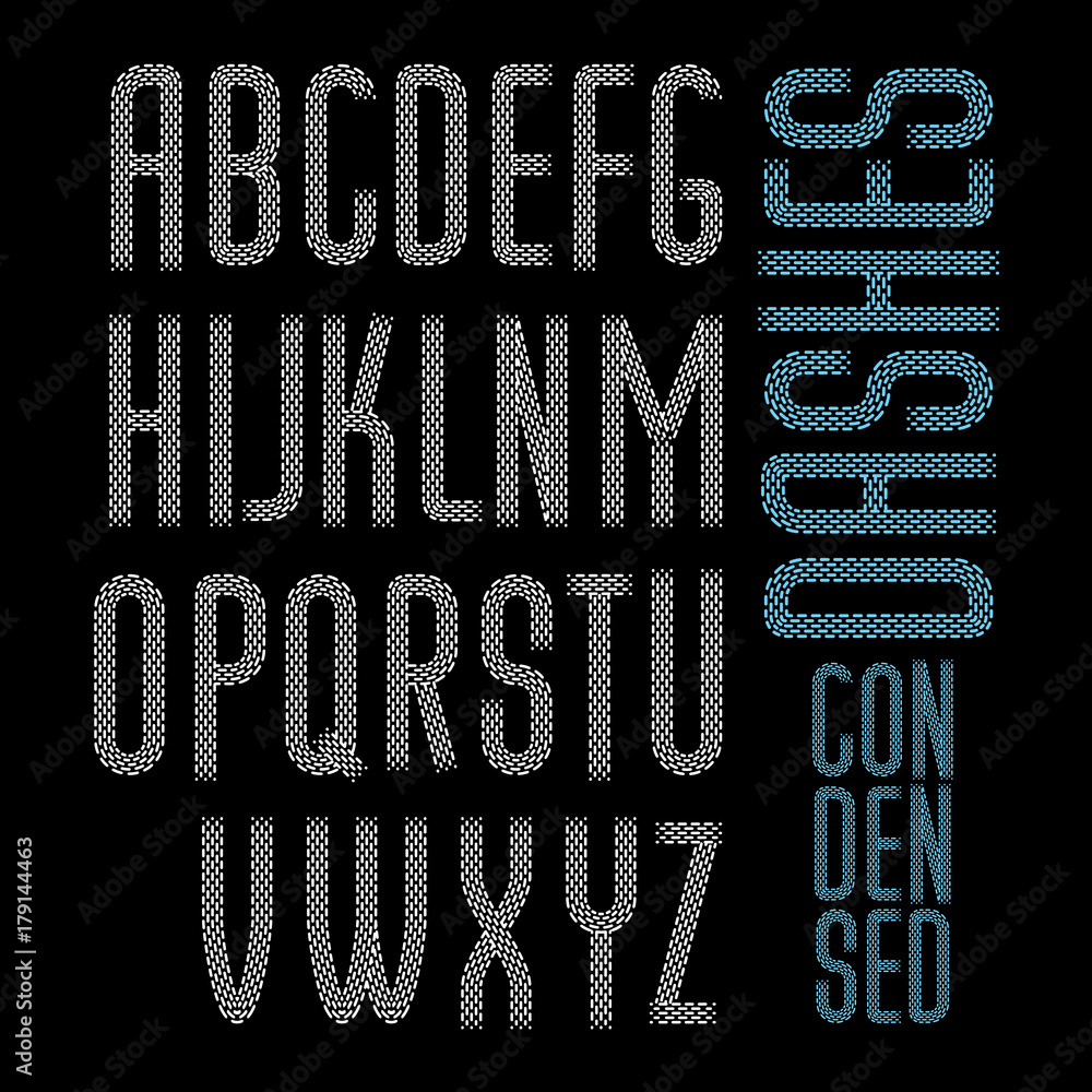 Fototapete vector capital condensed modern alphabet letters set. rounded type font, script from a to z can be u