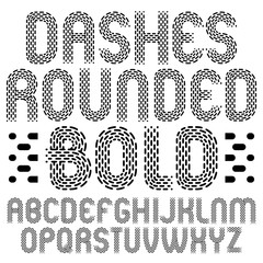 Set of trendy vector capital English alphabet letters isolated. Rounded bold retro type font, script from a to z can be used in poster creation. Made with parallel dashed lines.