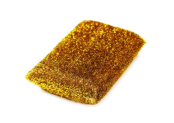Golden steel scourer sponge isolated on white background