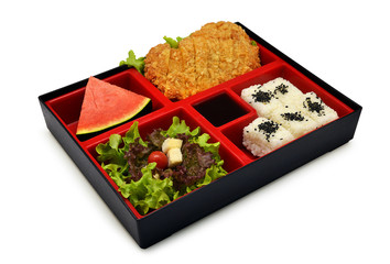 Tonkatsu bento. Japanese deep fried pork cutlet. Japanese Food.