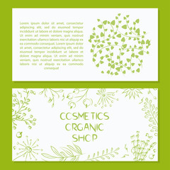 vector template with hand-drawn flowers and herbs, design for a natural cosmetics shop