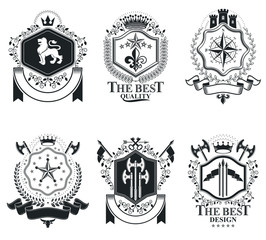 Vintage award designs, vintage heraldic Coat of Arms. Vector emblems. Vintage design elements collection.