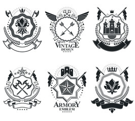 Classy emblems, vector heraldic Coat of Arms. Vintage design elements collection.