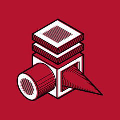 3D engineering vector, abstract shape made using cubes and geometric forms.