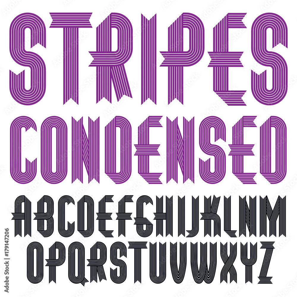 Poster set of cool vector upper case english alphabet letters isolated. funky condensed bold font, typescri