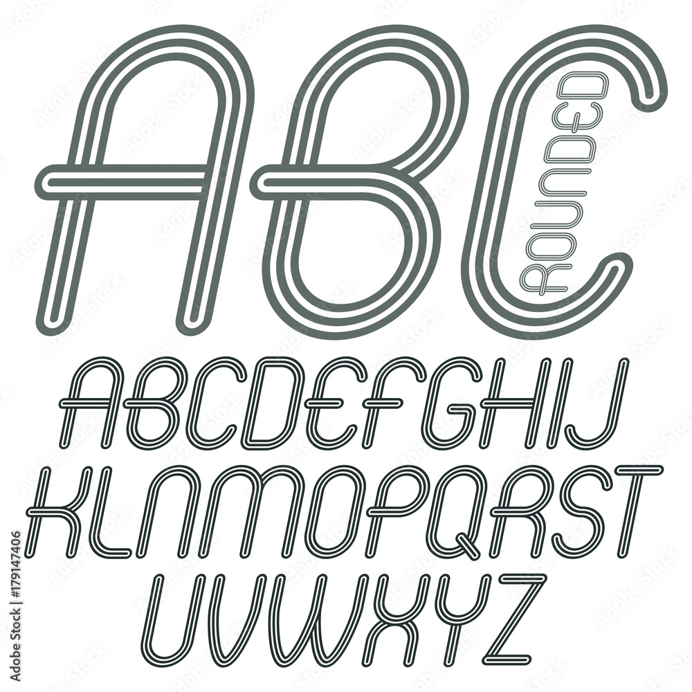Poster set of disco vector upper case english alphabet letters, abc isolated. funky italic rounded font, ty