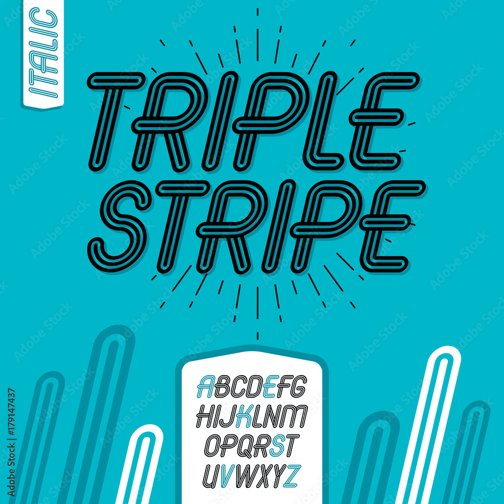 Poster vector cool capital alphabet letters collection. retro italic type font, script from a to z best for
