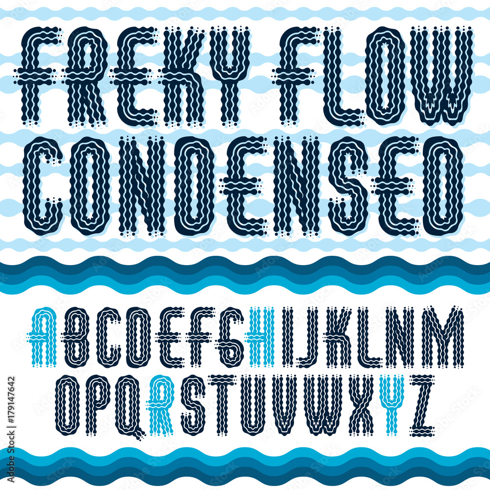 Poster vector funky capital english alphabet letters collection. rounded bold retro type font, script from 