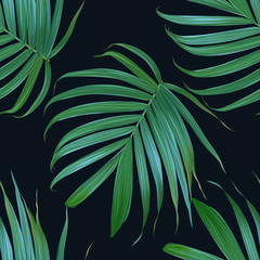 Vector Tropical palm leaves seamless pattern. Floral exotic Hawaiian background. Blooming elements. Hand drawn jungle plants. Ideal for fabric,wallpaper,wrapping paper, textile, bedding,t-shirt print.