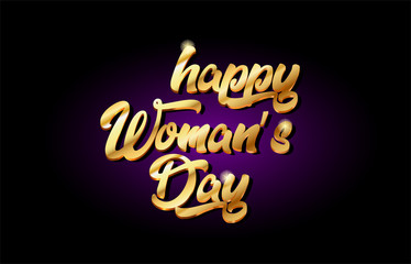 happy woman day 3d gold golden text metal logo icon design handwritten typography