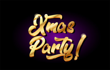 xmas party 3d gold golden text metal logo icon design handwritten typography
