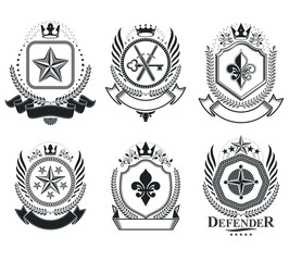 Vintage vector design elements. Retro style labels, heraldry. Coat of Arms collection, vector set.