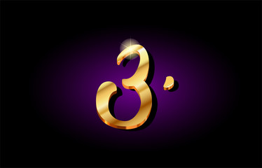 Naklejka premium 3 three number numeral digit golden 3d logo icon design