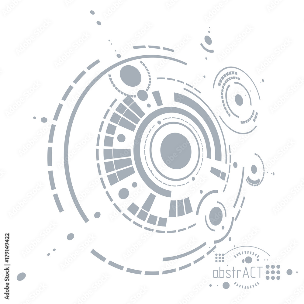Poster mechanical scheme, vector engineering drawing with circles and geometric parts of mechanism. technic