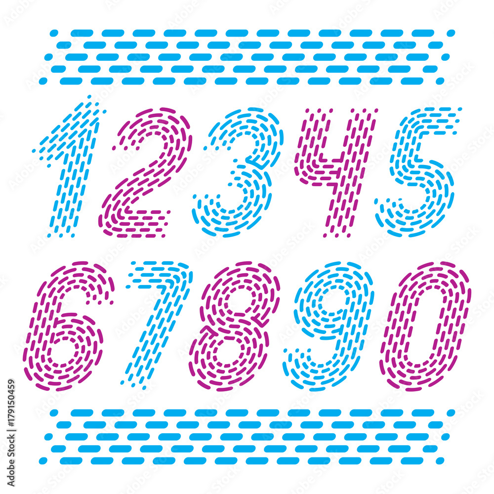 Aufkleber vector numbers, modern numerals set. rounded bold italic retro numeration from 0 to 9 can be used fo