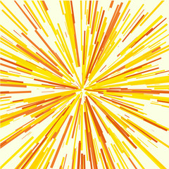 Radiating from the center of thin beams, lines. Vector illustration. Yellow color Dynamic style. Abstract explosion, speed motion