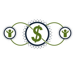 Financial System conceptual logo, unique vector symbol. Dollar signs, circulation of money.
