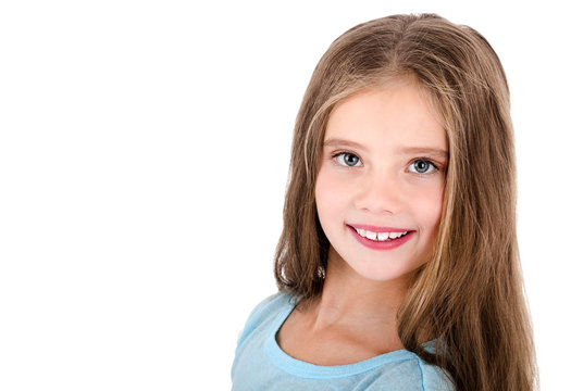 Portrait of adorable smiling happy little girl child isolated