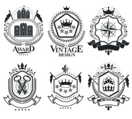 Retro vintage Insignias. Vector design elements. Coat of Arms collection, vector set.