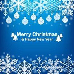 Merry Christmas and Happy New Year gift and elements on blue background. Greeting Card Xmas. Vector Illustration.