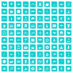 100 yoga studio icons set grunge blue