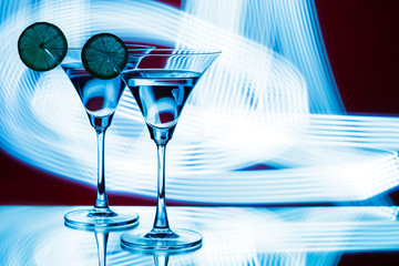 silhouette of  glasses in  nightclub