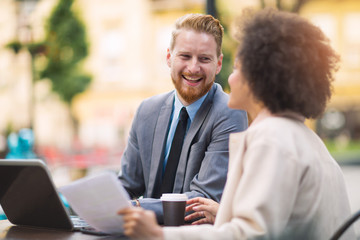 Business people using laptop at outdoor. Business and coworker concept