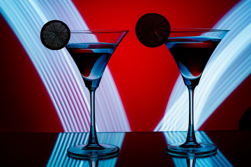 silhouette of  glasses in  nightclub