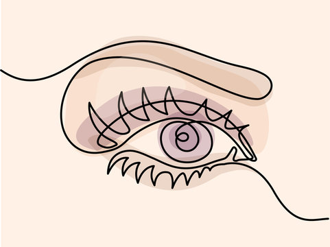recommend clip art: Continuous line drawing. Beautiful Woman's eye. Pastel soft color outline vector illustration. Concept for logo, card, banner, poster, flyer