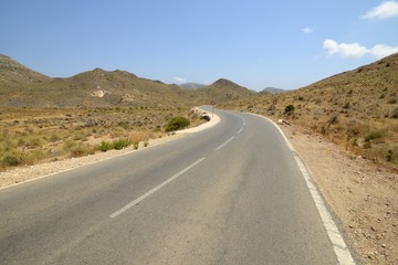 Emblematic and idyllic road in the cabo de gata-níjar natural park, Almeria, Andalusia, Spain