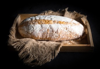 Still life with organic bread. Tasty fresh baked bread