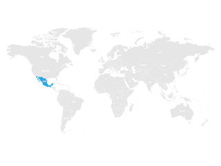 Fototapeta na wymiar Mexico marked by blue in grey World political map. Vector illustration.