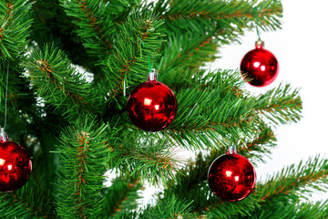 Christmas tree with ornaments, close-up