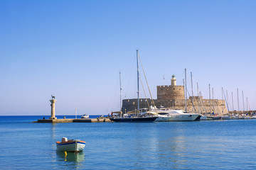 Fort of St. Nicholas and Mandraki harbour view, Rhodes, Greece