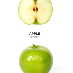 Creative layout made of apple on the white background. Flat lay. Food concept. Macro  concept.
