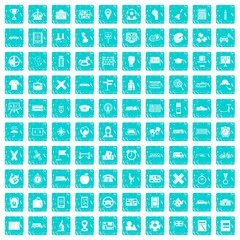 100 bus icons set grunge blue