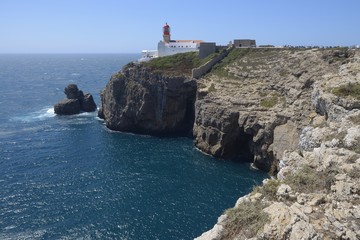 Fototapeta na wymiar the lighthouse of cabo de sao vicente or cape st. vincent in the algarvian coastline, Sagres, Algarve, Portugal.
