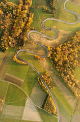 Road in autumn scenery - aerial shot