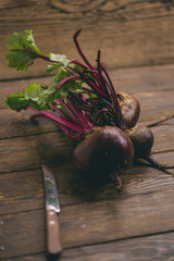 Fresh Young Beetroot on a Rustic Wooden Background.