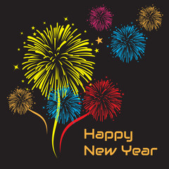 happy new year wit fireworks icons