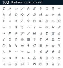 Barbershop icon set with 100 vector pictograms. Simple outline beauty icons isolated on a white background. Good for apps and web sites.